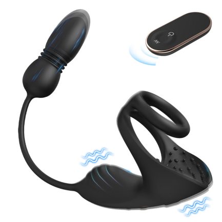 Acmejoy - 9 Thrusting & Vibrating Prostate Massager with Dual Cocking Rings Testicular Stimulator - 图片 8