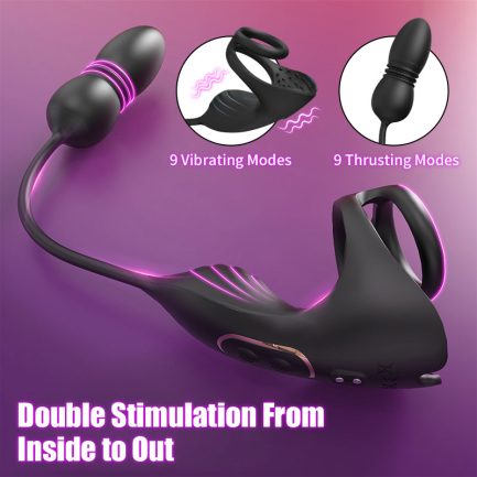 Acmejoy - 9 Thrusting & Vibrating Prostate Massager with Dual Cocking Rings Testicular Stimulator - 图片 3