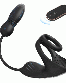 Acmejoy – 9 Thrusting & Vibrating Prostate Massager with Dual Cocking Rings Testicular Stimulator