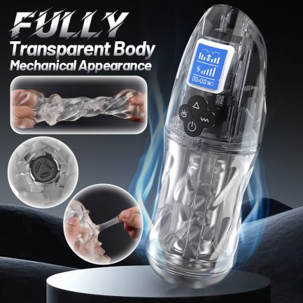 Rogen - Fully Transparent Vibrating Sucking Voice Male Mechanical Stroker - 图片 2
