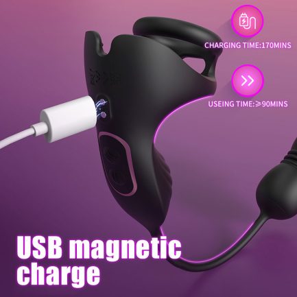 Acmejoy - 9 Thrusting & Vibrating Prostate Massager with Dual Cocking Rings Testicular Stimulator - 图片 6