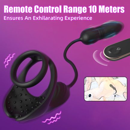 Acmejoy - 9 Thrusting & Vibrating Prostate Massager with Dual Cocking Rings Testicular Stimulator - 图片 4