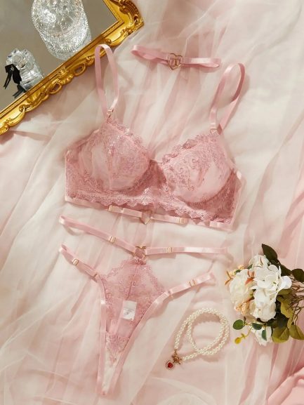 Isla Pink Lace Lingerie Set - 图片 4